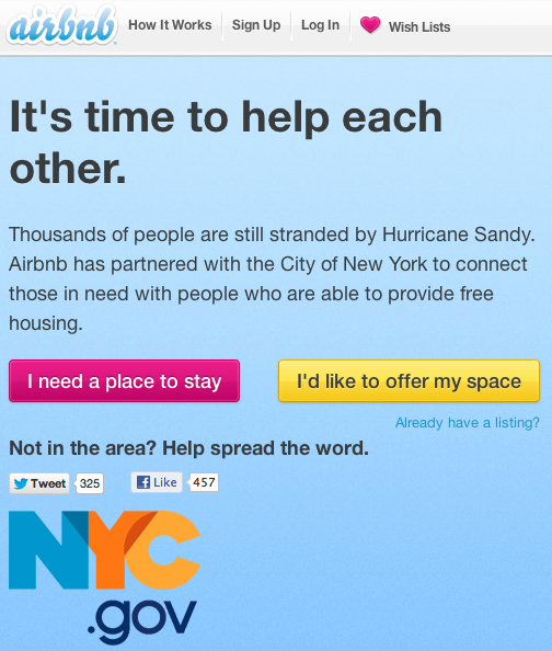 Airbnb Hurricane Sandy Relief