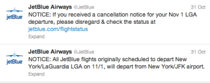 Jetblue Response to Hurricane Sandy on Twitter